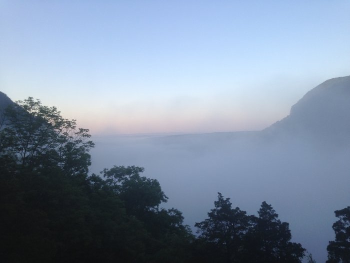 Fog over the Delaware River between Mt. Tammany and Mt. Minsi 